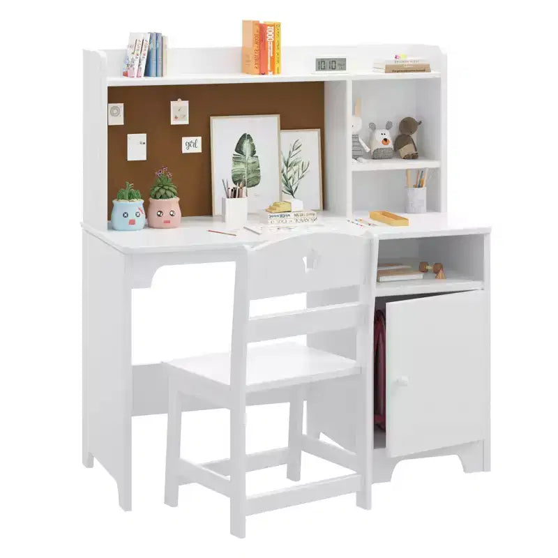 Kids Study Desk and Chair Set with Bookshelf & Storage Organizer