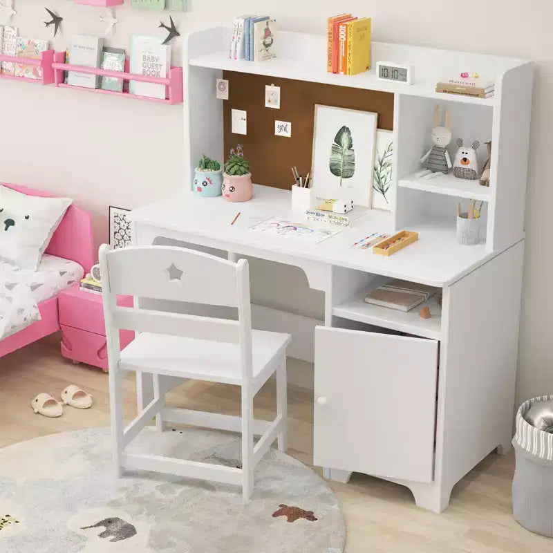 Kids Study Desk and Chair Set with Bookshelf & Storage Organizer