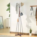 Okak Industrail Freestanding Coat Rack with Wooden Cross Base, Unique Storage Rack with 8 Hooks, Coat Tree for Living Room, Bedroom, Natural