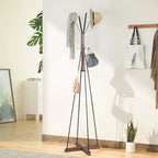 Okak Industrail Freestanding Coat Rack with Wooden Cross Base, Unique Storage Rack with 8 Hooks, Coat Tree for Living Room, Bedroom, Natural