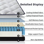 Matelas hybride Whisen 10 Twin, Matelas à mémoire de forme avec ressorts ensachés à fermeté moyenne