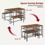 4-Person Dining Table Set with 2 Benches - 3-Piece Kitchen Table with Built-in Wine Rack & Storage for Small Spaces Apartment