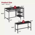 4-Person Dining Table Set with 2 Benches - 3-Piece Kitchen Table with Built-in Wine Rack & Storage for Small Spaces Apartment