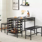 4-Person Dining Table Set with 2 Benches - 3-Piece Kitchen Table with Built-in Wine Rack & Storage for Small Spaces Apartment