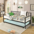 Whisen Twin Size Daybed, Metal Lounge Daybed with Trundle - Black
