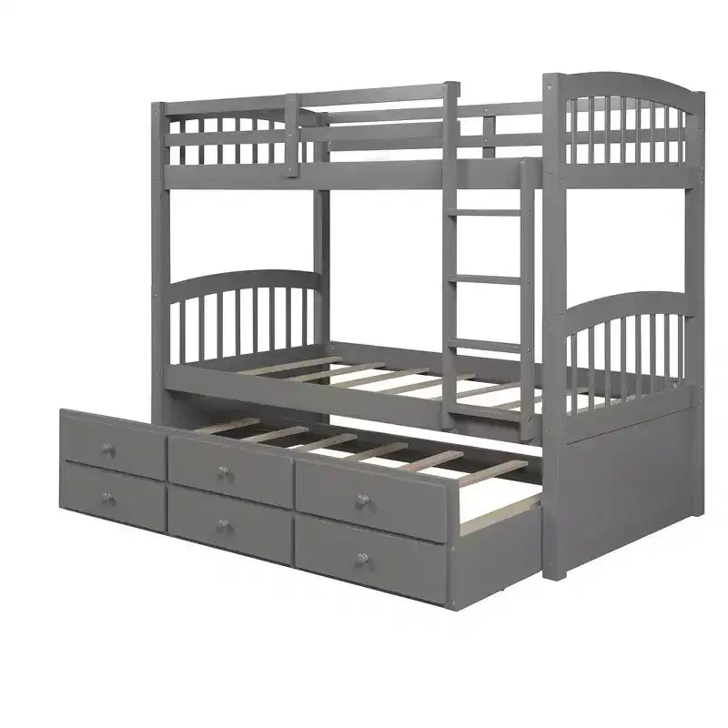 Lit superposé double Whisen avec lit gigogne, 3 tiroirs, échelle, rail de sécurité, utilisation pratique