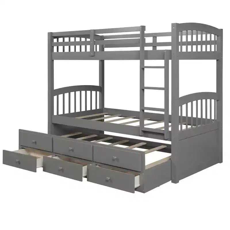 Lit superposé double Whisen avec lit gigogne, 3 tiroirs, échelle, rail de sécurité, utilisation pratique
