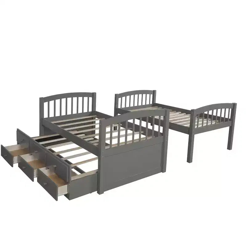 Lit superposé double Whisen avec lit gigogne, 3 tiroirs, échelle, rail de sécurité, utilisation pratique