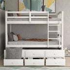 Lit superposé double Whisen avec lit gigogne, 3 tiroirs, échelle, rail de sécurité, utilisation pratique