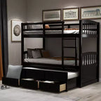 Whisen Twin Bunk Bed with Trundle Bed, 3 Drawers, Ladder, Safety Rail, Convenient Use