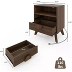 Table de Chevet Cannelée, Lot de 1, Table de Chevet en Bois avec 2 Tiroirs, Étagère Ouverte et Pieds, pour Chambre à Coucher, Salon, Gris