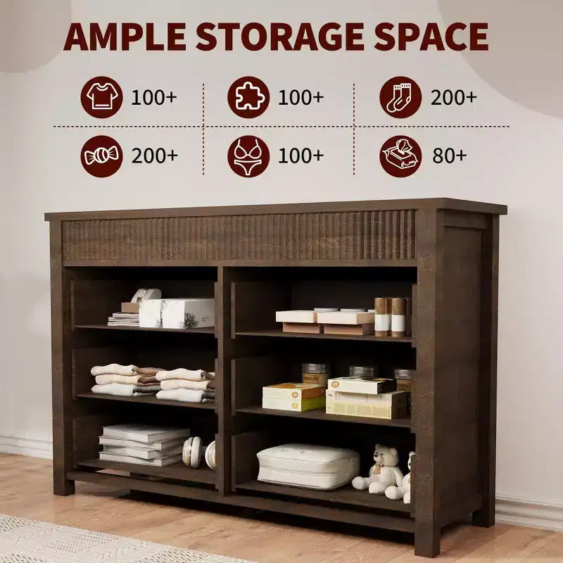 Commode 7 tiroirs pour chambre, commode en bois, meuble TV cannelé, organisateur de rangement pour salon, couloir et entrée, Noyer