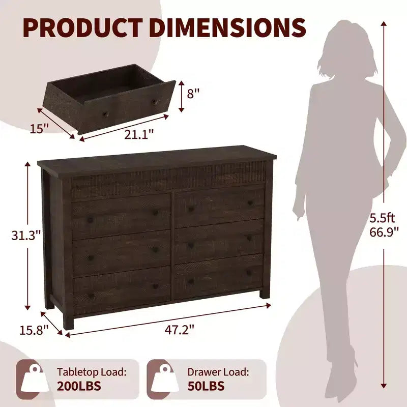 Commode 7 tiroirs pour chambre, commode en bois, meuble TV cannelé, organisateur de rangement pour salon, couloir et entrée, Noyer