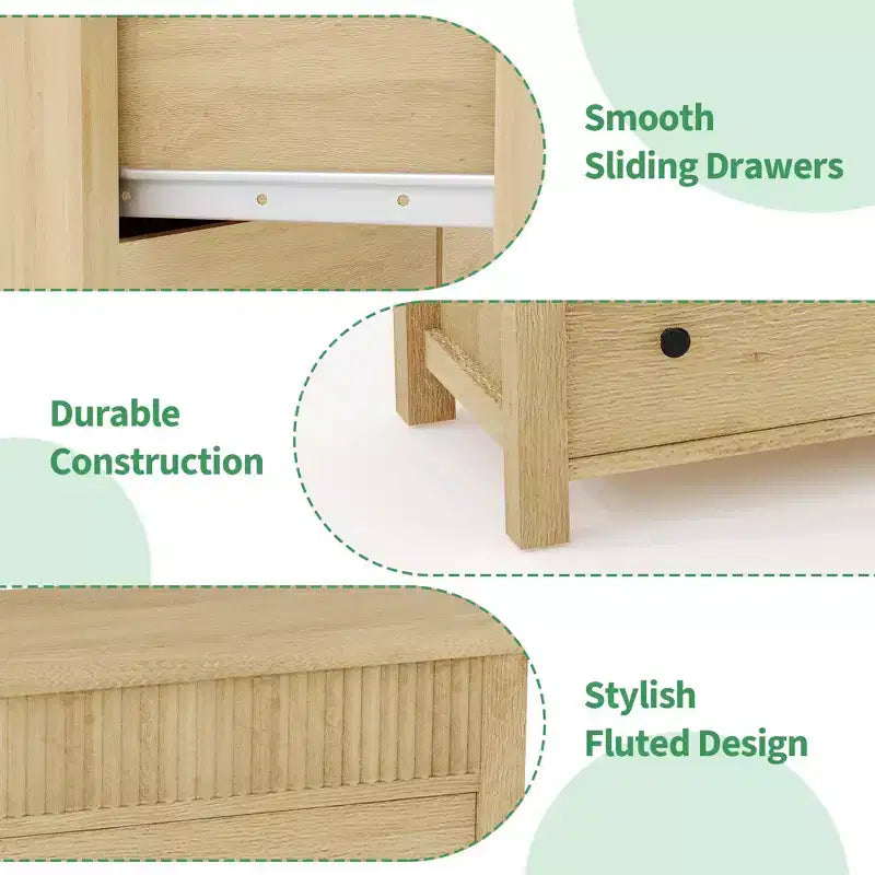 Commode 7 tiroirs pour chambre, commode en bois, meuble TV cannelé, organisateur de rangement pour salon, couloir et entrée, Noyer