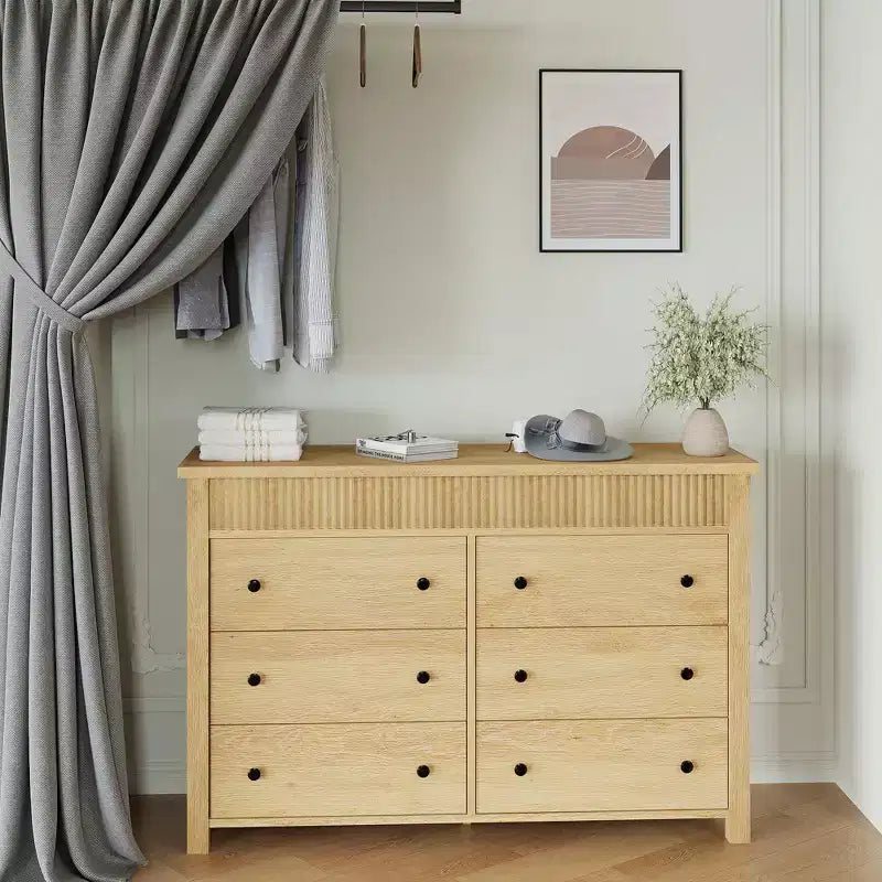 Commode 7 tiroirs pour chambre, commode en bois, meuble TV cannelé, organisateur de rangement pour salon, couloir et entrée, Noyer