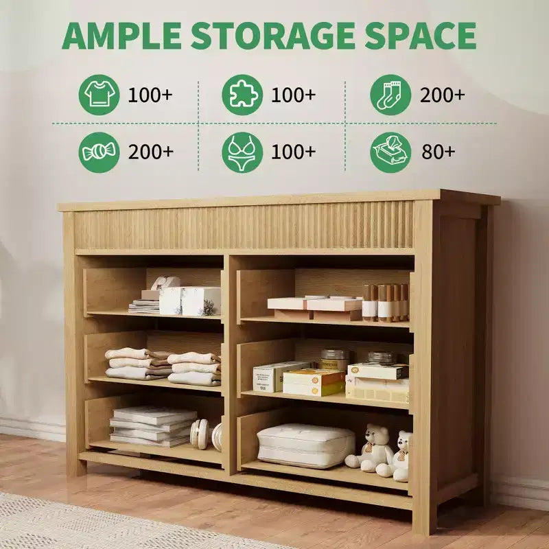 Commode 7 tiroirs pour chambre, commode en bois, meuble TV cannelé, organisateur de rangement pour salon, couloir et entrée, Noyer