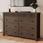 Commode 7 tiroirs pour chambre, commode en bois, meuble TV cannelé, organisateur de rangement pour salon, couloir et entrée, Noyer