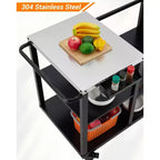 Table de barbecue robuste GustoWave pour Big Green Egg Large, station de préparation extérieure avec rangement, plateau en acier inoxydable, roulettes verrouillables - Noir
