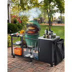 Table de barbecue robuste GustoWave pour Big Green Egg Large, station de préparation extérieure avec rangement, plateau en acier inoxydable, roulettes verrouillables - Noir
