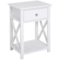 Side Table, Farmhouse End Table with Storage Drawer, Open Shelf and X-Frame, Bedside Table for Living Room