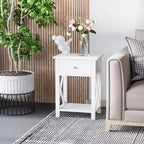 Side Table, Farmhouse End Table with Storage Drawer, Open Shelf and X-Frame, Bedside Table for Living Room