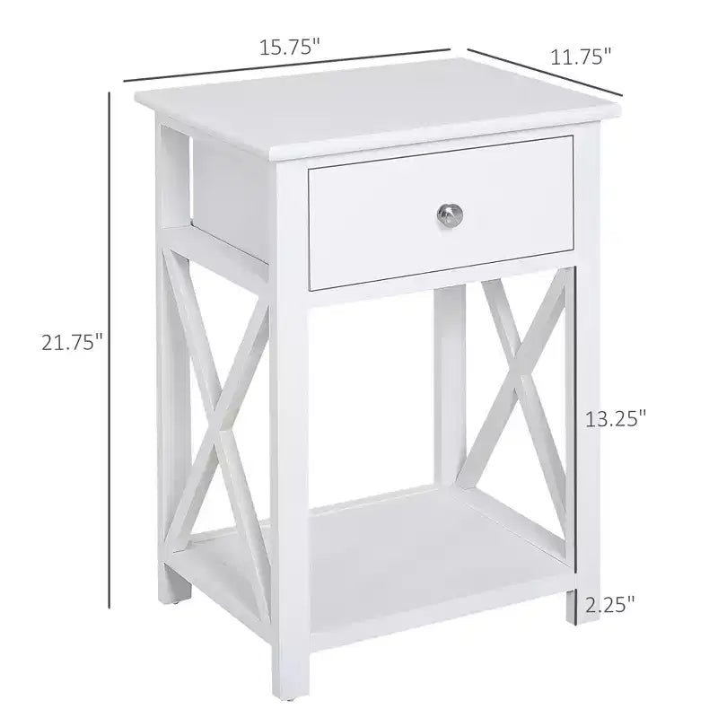 Side Table, Farmhouse End Table with Storage Drawer, Open Shelf and X-Frame, Bedside Table for Living Room