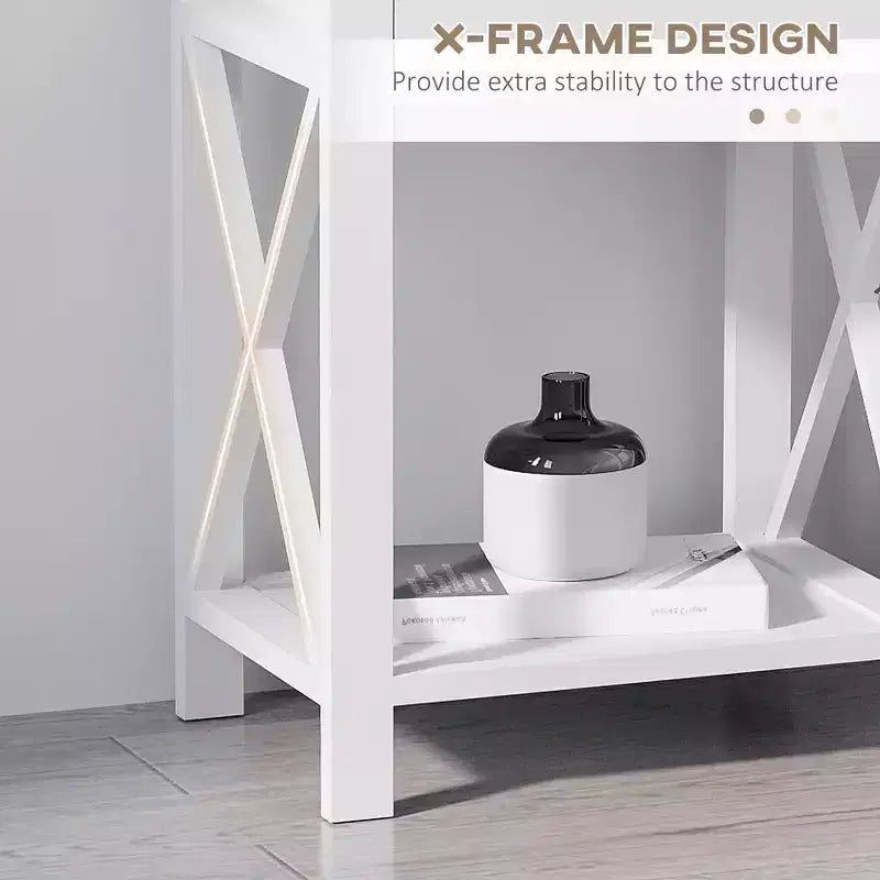 Side Table, Farmhouse End Table with Storage Drawer, Open Shelf and X-Frame, Bedside Table for Living Room