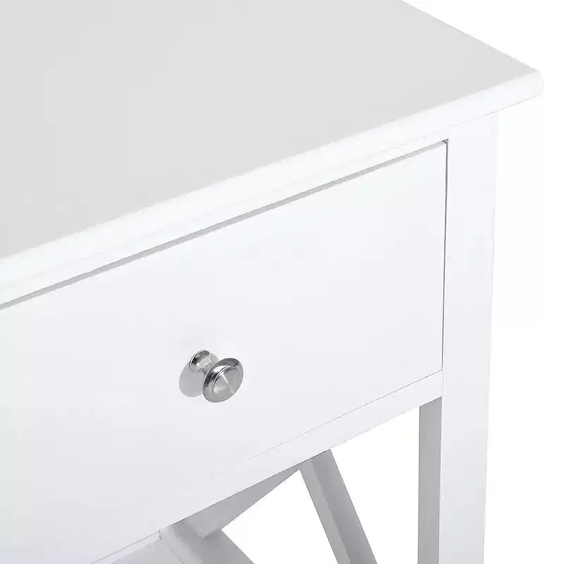 Side Table, Farmhouse End Table with Storage Drawer, Open Shelf and X-Frame, Bedside Table for Living Room