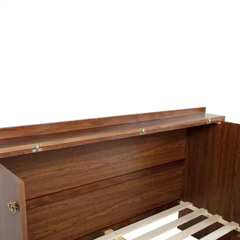 Lit escamotable grand lit Luxystar avec grand tiroir, station d'alimentation et panneau en rotin pour salon et petits appartements