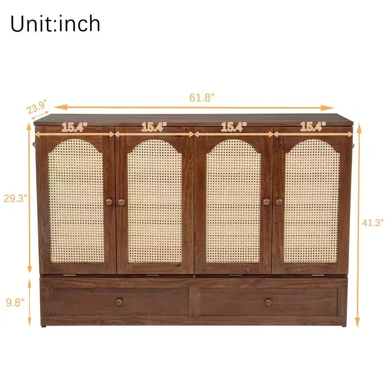 Lit escamotable grand lit Luxystar avec grand tiroir, station d'alimentation et panneau en rotin pour salon et petits appartements