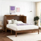 Lit escamotable grand lit Luxystar avec grand tiroir, station d'alimentation et panneau en rotin pour salon et petits appartements