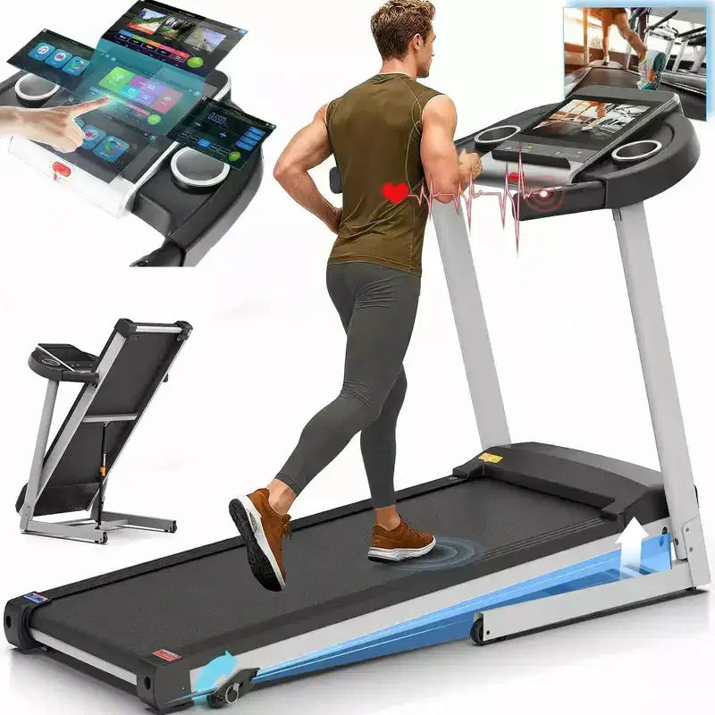 KRISRATE Treadmills with 12% Incline & 10 3D TV Screen & WiFi & APP & Heart Rate for Home, 3.25HP 9MPH Smart Treadmill, Foldable Running Machine