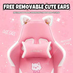 Chaise de jeu pivotante Okak Modern Cute Cat avec coussin lombaire patte, chaise d'ordinateur ergonomique haute pour adultes