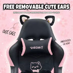 Chaise de jeu pivotante Okak Modern Cute Cat avec coussin lombaire patte, chaise d'ordinateur ergonomique haute pour adultes