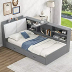 Bellemave Twin Platform Bed with Storage Headboard,Wood Platform Bed Frame with Shelves and 2 Drawers for Bedroom,Gray