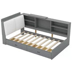 Lit Plateforme Jumeau Bellemave avec Tête de Lit Rangement, Cadre de Lit Plateforme en Bois avec Étagères et 2 Tiroirs pour Chambre, Gris