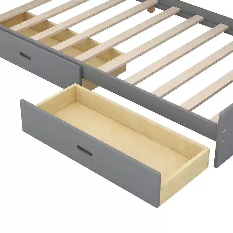 Lit Plateforme Jumeau Bellemave avec Tête de Lit Rangement, Cadre de Lit Plateforme en Bois avec Étagères et 2 Tiroirs pour Chambre, Gris