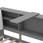 Lit Plateforme Jumeau Bellemave avec Tête de Lit Rangement, Cadre de Lit Plateforme en Bois avec Étagères et 2 Tiroirs pour Chambre, Gris