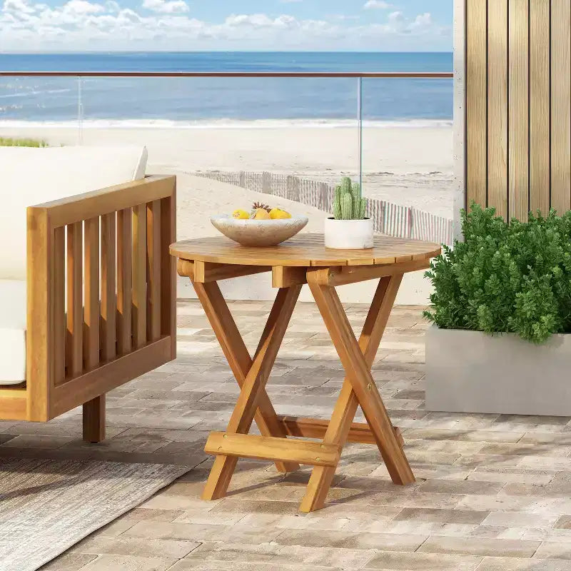 MAYEERTY 1 Table d'appoint pliante en bois pour l'extérieur, Table d'appoint à longueur réglable pour patio, petit espace, intérieur/extérieur