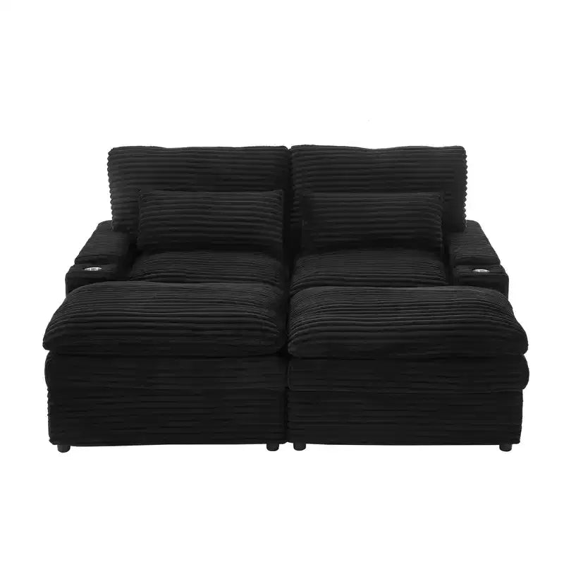 EHMKNP Canapé d'angle moderne 70.9 avec rangement, poufs, 4 ports et 2 porte-gobelets