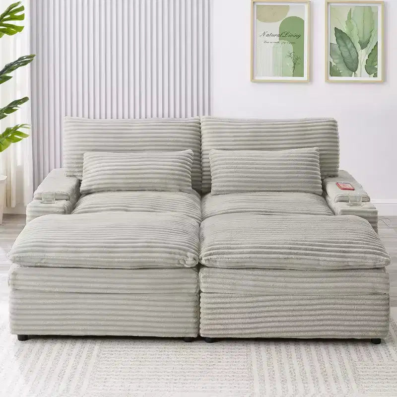 EHMKNP Canapé d'angle moderne 70.9 avec rangement, poufs, 4 ports et 2 porte-gobelets