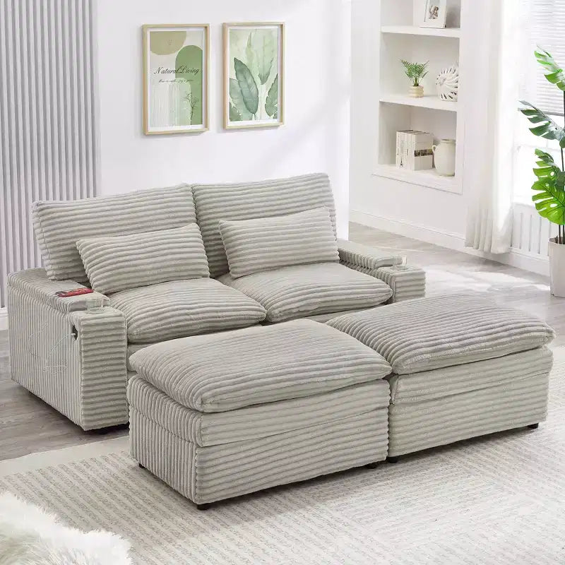 EHMKNP Canapé d'angle moderne 70.9 avec rangement, poufs, 4 ports et 2 porte-gobelets