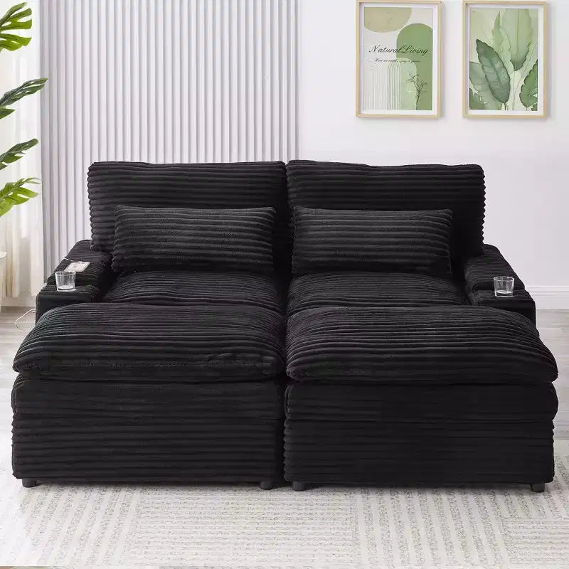 EHMKNP Canapé d'angle moderne 70.9 avec rangement, poufs, 4 ports et 2 porte-gobelets