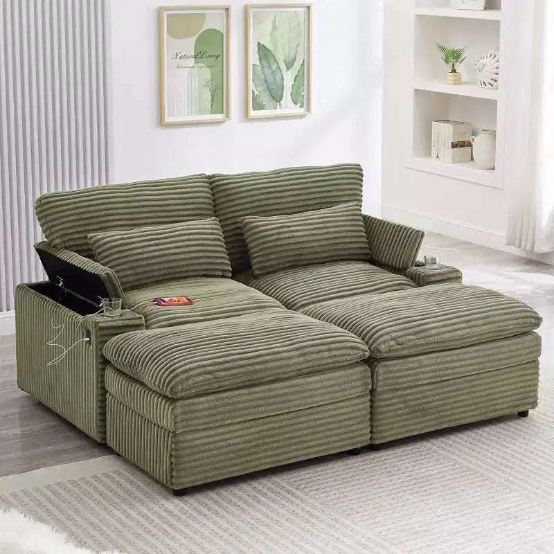 EHMKNP Canapé d'angle moderne 70.9 avec rangement, poufs, 4 ports et 2 porte-gobelets