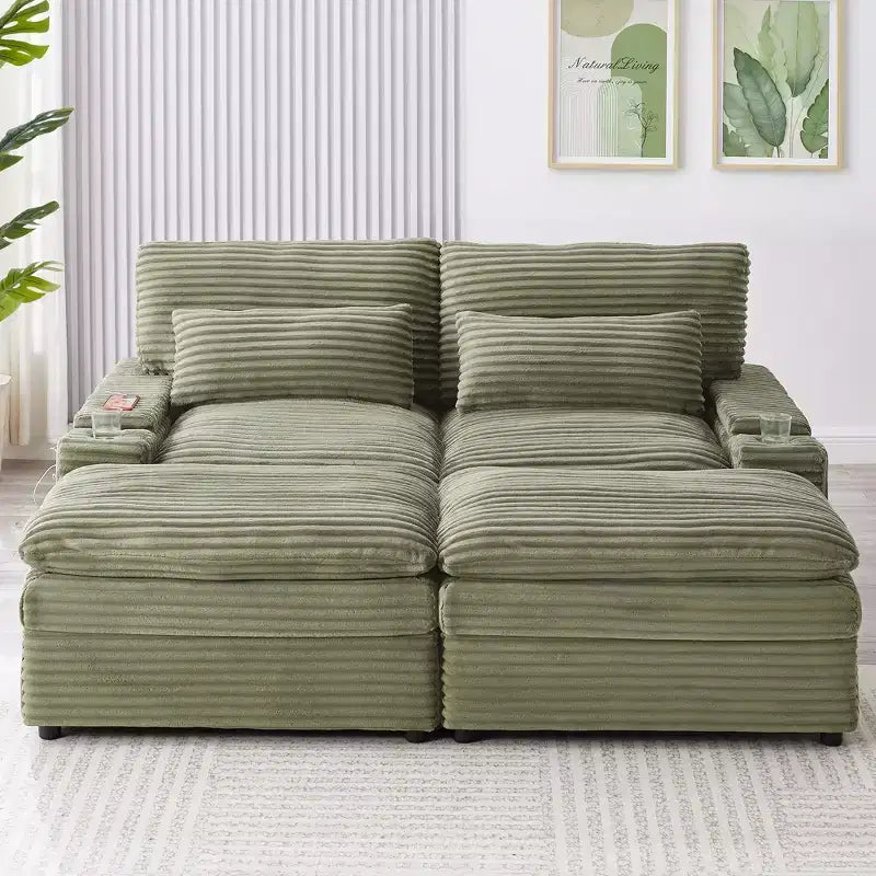 EHMKNP Canapé d'angle moderne 70.9 avec rangement, poufs, 4 ports et 2 porte-gobelets