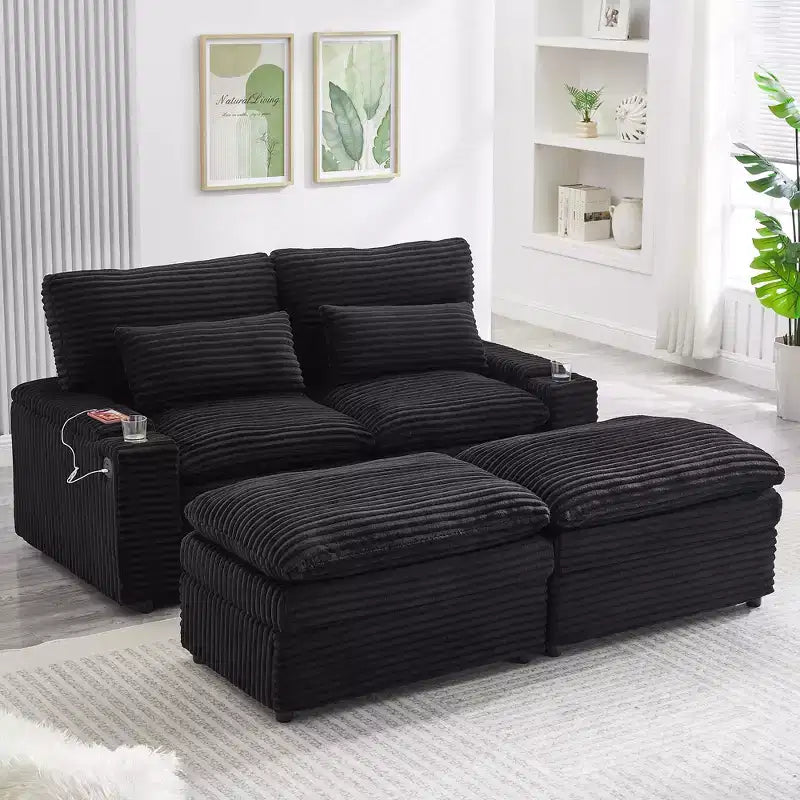 EHMKNP Canapé d'angle moderne 70.9 avec rangement, poufs, 4 ports et 2 porte-gobelets
