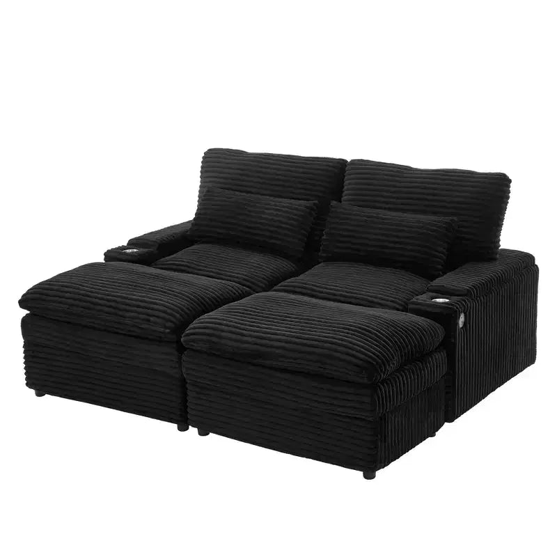 EHMKNP Canapé d'angle moderne 70.9 avec rangement, poufs, 4 ports et 2 porte-gobelets