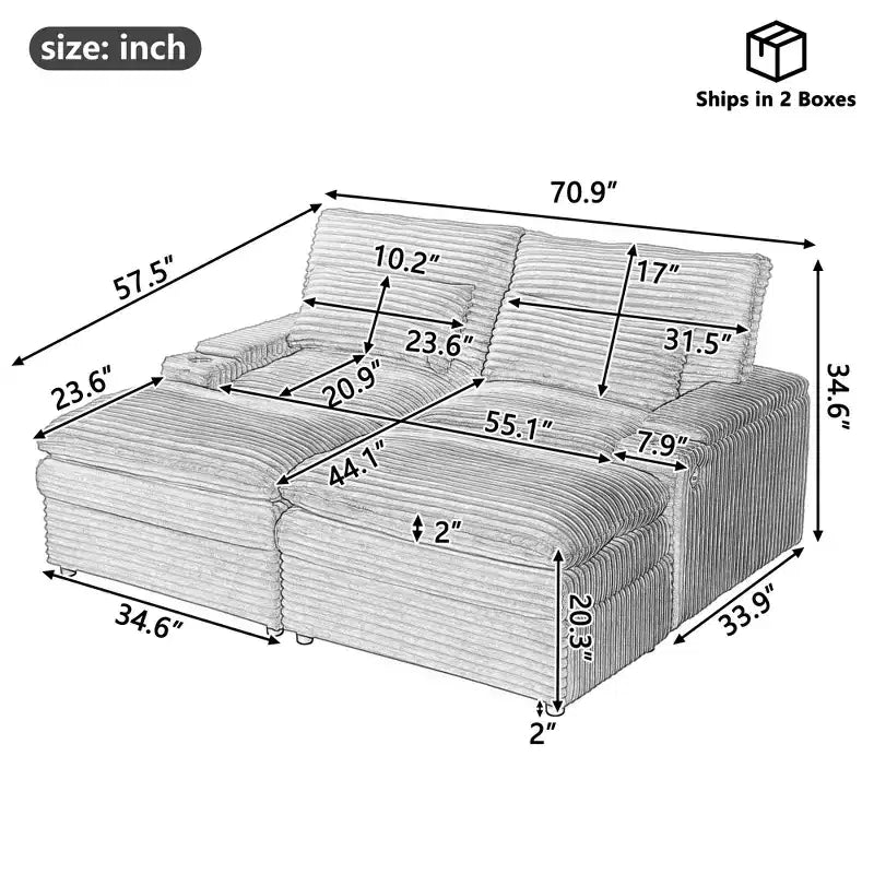 EHMKNP Canapé d'angle moderne 70.9 avec rangement, poufs, 4 ports et 2 porte-gobelets
