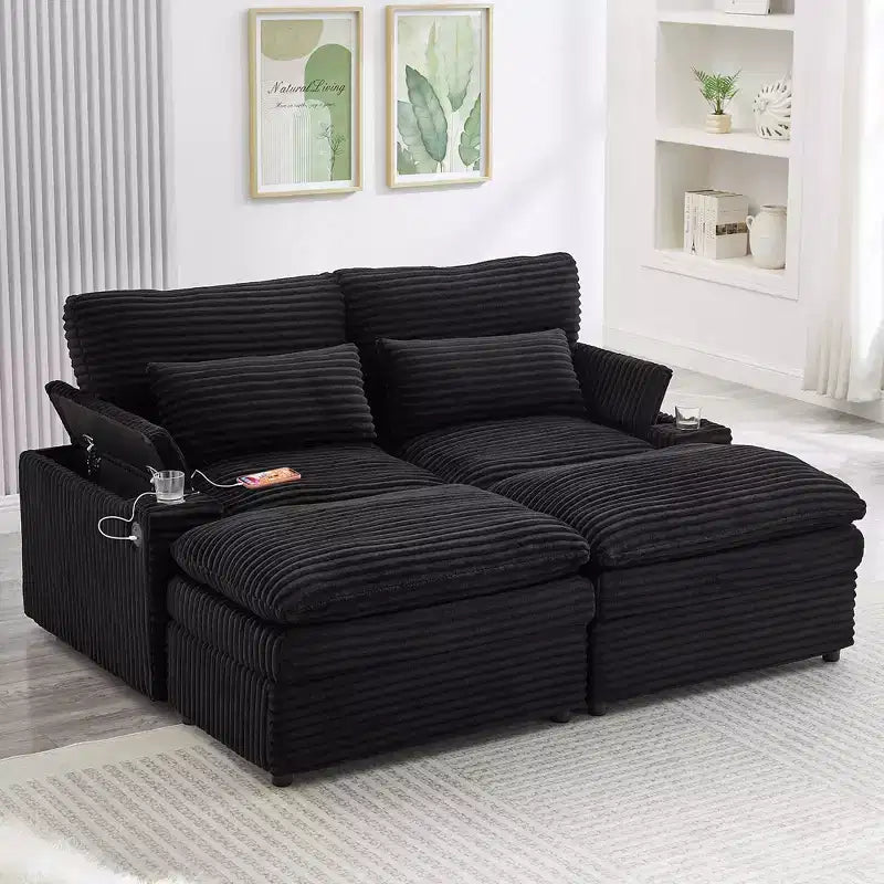 EHMKNP Canapé d'angle moderne 70.9 avec rangement, poufs, 4 ports et 2 porte-gobelets