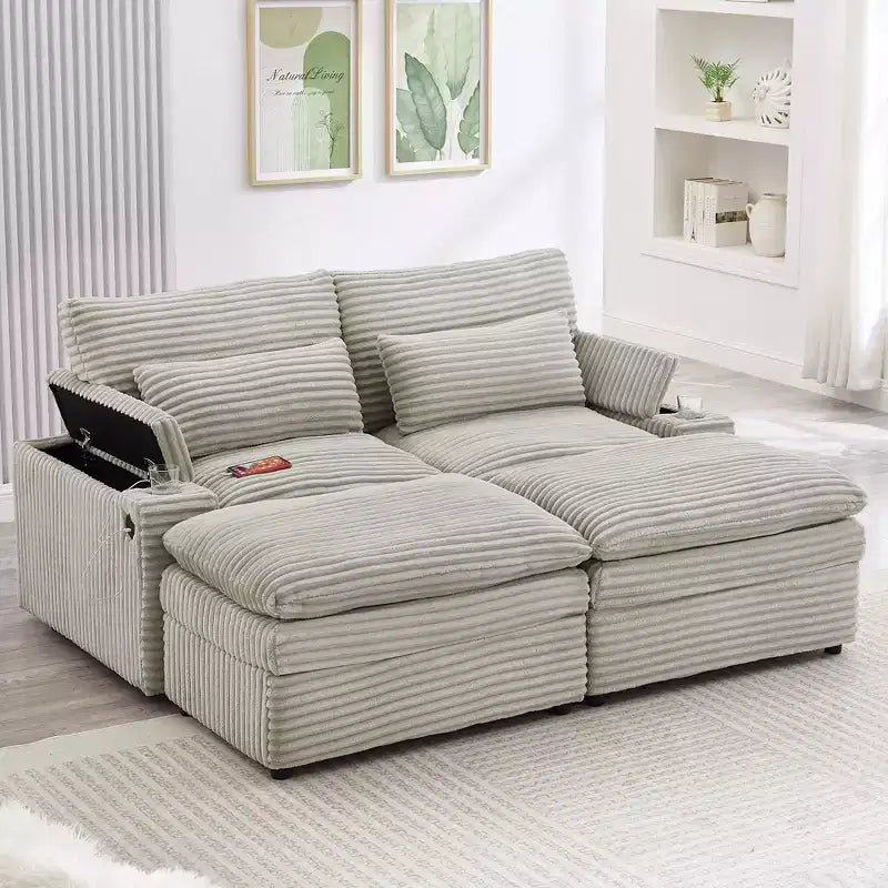 EHMKNP Canapé d'angle moderne 70.9 avec rangement, poufs, 4 ports et 2 porte-gobelets